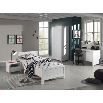 Set Mobila dormitor din lemn de pin si MDF, pentru copii 4 piese Erik Alb, 200 x 90 cm