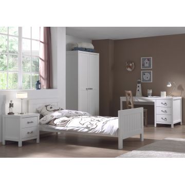 Set Mobila dormitor din lemn de pin si MDF, pentru copii 4 piese Lewis I Alb, 200 x 90 cm