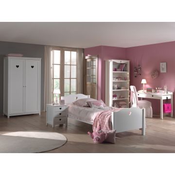 Set Mobila dormitor din lemn de pin si MDF, pentru copii 5 piese Amori Alb, 200 x 90 cm