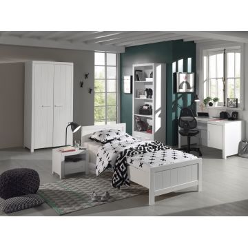 Set Mobila dormitor din lemn de pin si MDF, pentru copii 5 piese Erik Alb, 200 x 90 cm