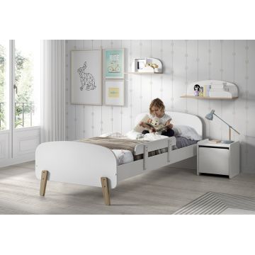Set Mobila dormitor din lemn de pin si MDF, pentru copii 5 piese Kiddy Alb, 200 x 90 cm