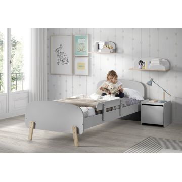 Set Mobila dormitor din lemn de pin si MDF, pentru copii 5 piese Kiddy Gri, 200 x 90 cm