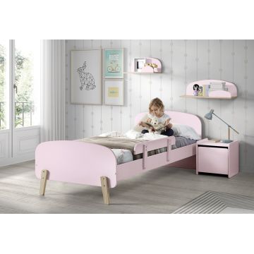 Set Mobila dormitor din lemn de pin si MDF, pentru copii 5 piese Kiddy Roz, 200 x 90 cm