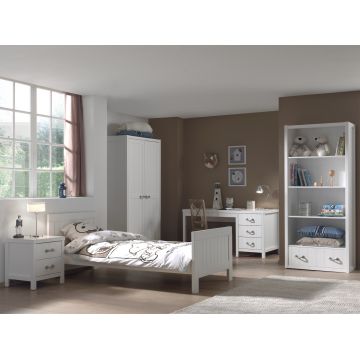 Set Mobila dormitor din lemn de pin si MDF, pentru copii 5 piese Lewis Alb, 200 x 90 cm