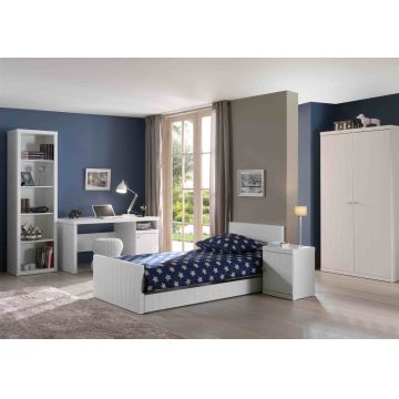 Set Mobila dormitor din lemn de pin si MDF, pentru copii 6 piese Robin Alb, 200 x 90 cm
