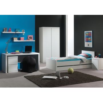 Set Mobila dormitor din lemn de pin si MDF, pentru copii 7 piese Lara Alb, 200 x 90 cm