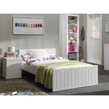 Set Mobila dormitor din lemn de pin si MDF, pentru tineret 3 piese Robin Alb, 200 x 120 cm