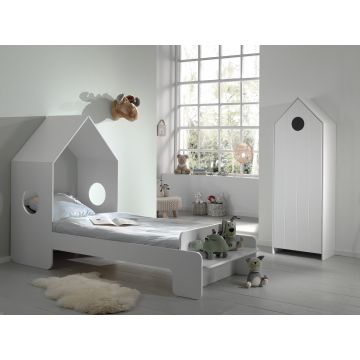 Set Mobila dormitor din MDF, pentru copii 2 piese Casami Alb, 200 x 90 cm