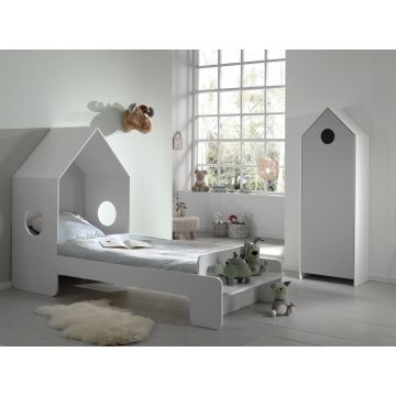 Set Mobila dormitor din MDF, pentru copii 2 piese Casami Gri / Alb, 200 x 90 cm