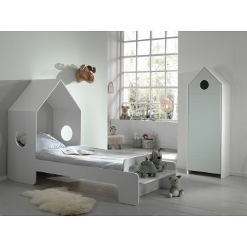 Set Mobila dormitor din MDF, pentru copii 2 piese Casami Verde Mint / Alb, 200 x 90 cm