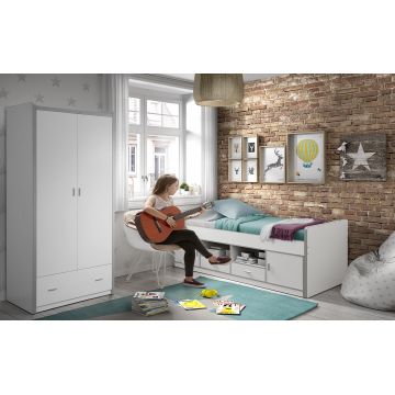 Set Mobila dormitor din pal, pentru copii 2 piese Bonny Capitan Alb, 200 x 90 cm