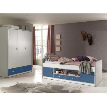 Set Mobila dormitor din pal, pentru copii 2 piese Bonny Capitan Alb / Albastru, 200 x 90 cm