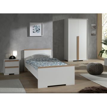 Set Mobila dormitor din pal, pentru copii 3 piese London Alb / Natural, 200 x 90 cm