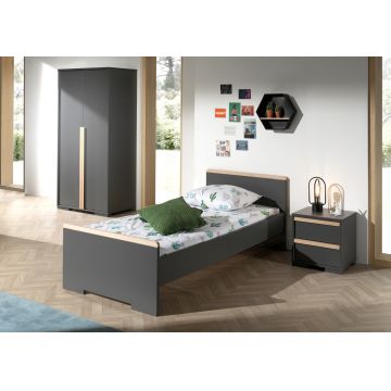 Set Mobila dormitor din pal, pentru copii 3 piese London Antracit / Natural, 200 x 90 cm