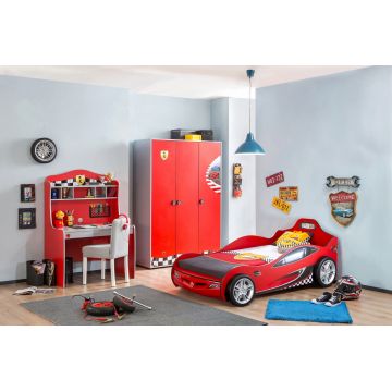 Set Mobila dormitor din pal, pentru copii, 3 piese, Race Cup Rosu / Albastru deschis, 190 x 90 cm