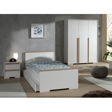 Set Mobila dormitor din pal, pentru copii 4 piese London Alb / Natural, 200 x 90 cm