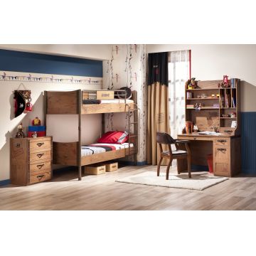 Set Mobila dormitor din pal, pentru copii, 4 piese, Pirate Maro, 200 x 90 cm