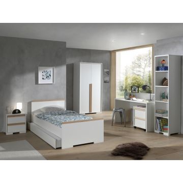 Set Mobila dormitor din pal, pentru copii, 7 piese London Alb / Natural, 200 x 90 cm
