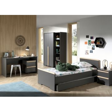 Set Mobila dormitor din pal, pentru copii 7 piese London Antracit / Natural, 200 x 90 cm