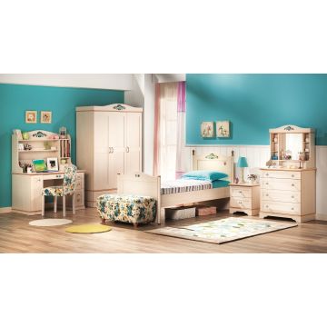 Set Mobila dormitor din pal, pentru copii si tineret, 7 piese, Flora Natur, 200 x 120 cm