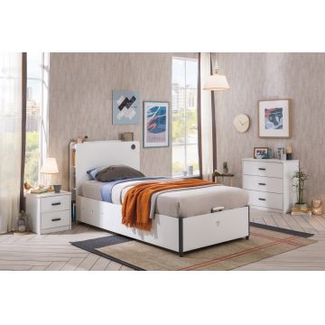 Set Mobila dormitor din pal pentru tineret 3 piese White, 200 x 100 cm