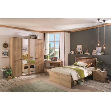 Set Mobila dormitor din pal, pentru tineret 4 piese Mocha Nature