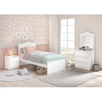 Set Mobila dormitor din pal, pentru tineret 4 piese Selena Grey Alb / Gri, 200 x 100 cm