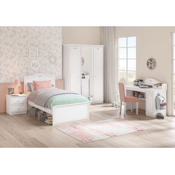 Set Mobila dormitor din pal, pentru tineret 5 piese Selena Grey Alb / Gri, 200 x 120 cm