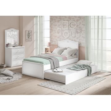 Set Mobila dormitor din pal, pentru tineret 5 piese Selena Small Grey Alb / Gri, 200 x 100 cm