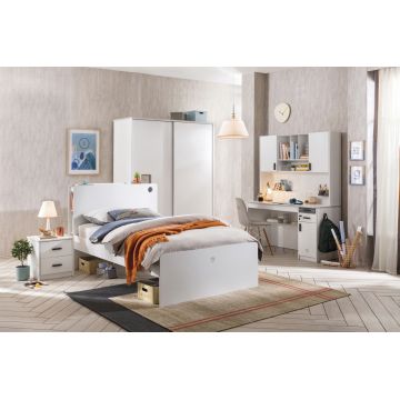 Set Mobila dormitor din pal pentru tineret 5 piese White Large, 200 x 120 cm