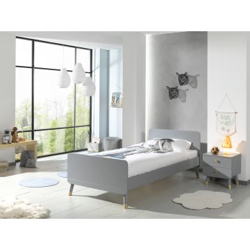 Set Mobila dormitor din pal si MDF, pentru copii 2 piese Billy Gri, 200 x 90 cm