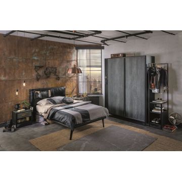 Set Mobila dormitor din pal si metal, pentru tineret 4 piese Dark Metal Black / Graphite