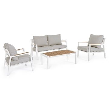 Set mobilier pentru gradina / terasa, Ernst Natural / Alb, 2 fotolii + canapea 2 locuri + masa de cafea