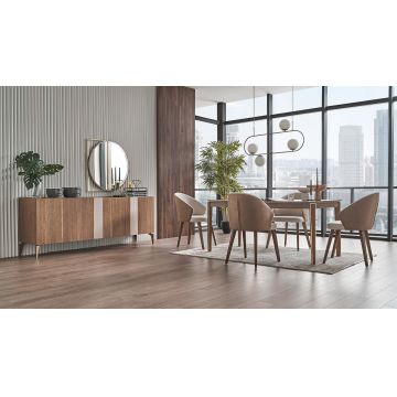 Set de mobila dining din pal, 6 piese, Lucia Nuc / Capuccino