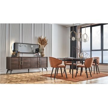 Set de mobila dining din pal, 6 piese, Venera Nuc Inchis / Auriu