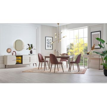 Set de mobila dining din pal, 7 piese, Nicole Crem