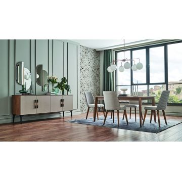 Set de mobila dining din pal, 8 piese, Nova Nuc / Capuccino