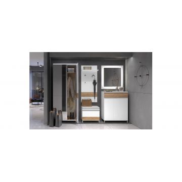 Set de mobila hol din pal si MDF, 5 piese, Avis Alb / Nuc Pacific