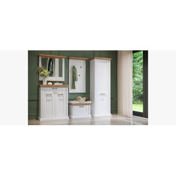Set de mobila hol din pal si MDF, 5 piese, Tara Alb Mat / Nuc Pacific