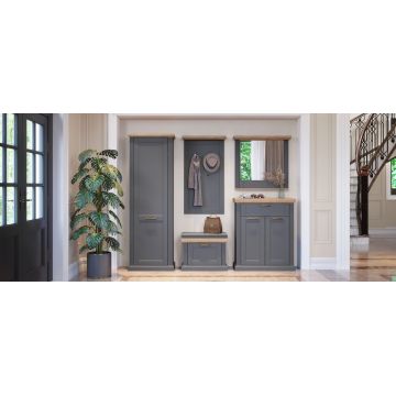 Set de mobila hol din pal si MDF, 5 piese, Tara Grafit / Nuc Pacific