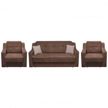 Set GENOVA 3L, canapea extensibila 3 locuri si 2 fotolii extensibile, maro