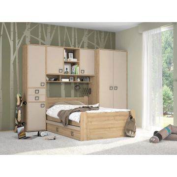 Set Mobila dormitor din pal, pentru copii, 5 piese, Kiki Fag / Nude, 200 x 120 cm