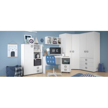 Set Mobilier Birou din pal, pentru copii, 6 piese, Kiki Alb