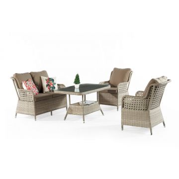 Set mobilier gradina / terasa Cenova Cappuccino, 2 fotolii + canapea 2 locuri + masa de cafea