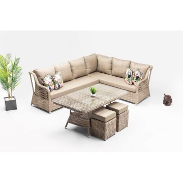 Set mobilier gradina / terasa Cenova Crem, coltar + 2 taburete + masa