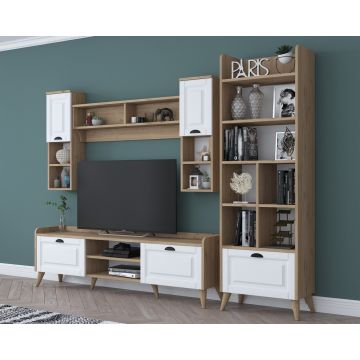 Mobilier living, Wren, AA101 - 2555, 3 corpuri, pal melaminat, alb/nuc