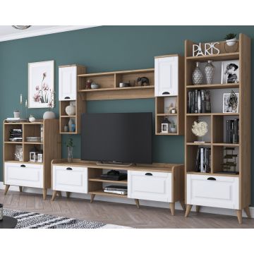 Mobilier living, Wren, AA101 - 2557, 4 corpuri, pal melaminat, alb/nuc