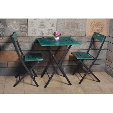 Set masa cu 2 scaune, Valovi, Bistro, mdf/metal, verde/negru
