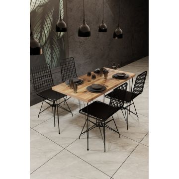 Set masa cu 4 scaune, Dragon, Nmsymk001 , pal melaminat/metal, stejar/negru