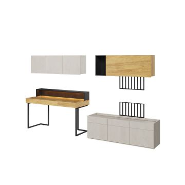 Set Mobilier Birou din pal, pentru copii si tineret, 7 piese, Teen Flex Set 09A Simple Natural / Gri / Negru